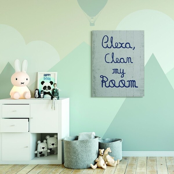 The Kids Room by Stupell Alexa Clean My Room Blue Grey Kids Funny Word Design Canvas Wall Art, Proudly Made in USA