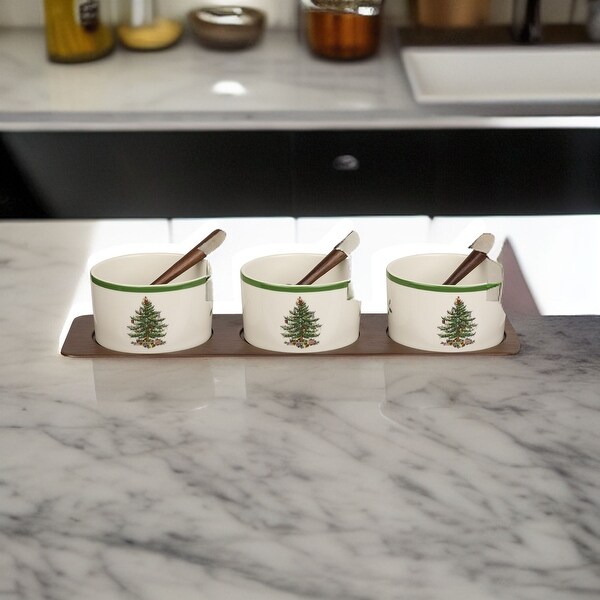 Spode Christmas Tree 7 Piece Condiment Bowl Set - 15" Tray/ Bowl: 2x4" 9 oz.
