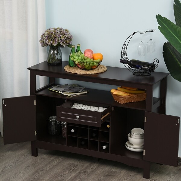 HOMCOM Modern Kitchen Buffet Bar Cabinet Storage with Drawer and 12-Bottle Wine Rack for Living Room - 45.75*15.75*32.5