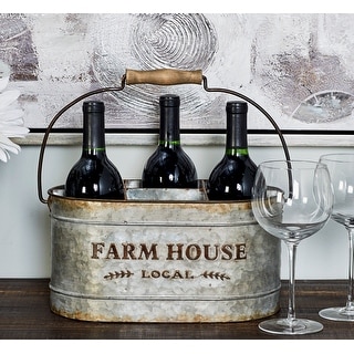 Grey Iron Farmhouse Wine Holder 7 x 13 x 9 - 13 x 9 x 7