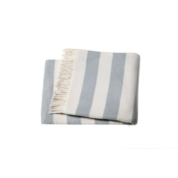 Cream and Sky Blue Slanted Stripe Fringed Throw Blanket