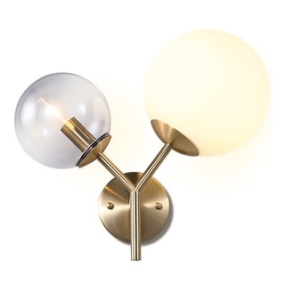 Zara 2-Light Brass Wall Sconce with Clear and Opal Glass
