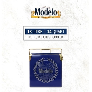 Modelo Retro Ice Chest Beverage Cooler with Bottle Opener 13L (14 qt) 18 Can, Blue and Gold
