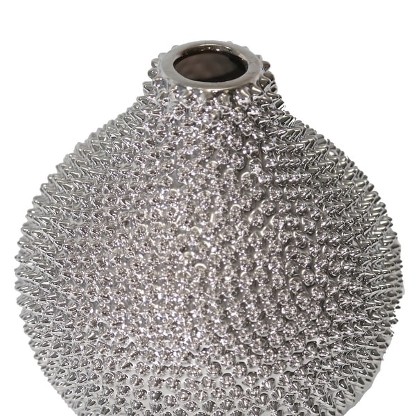 Ec Silver Spiked Ceramic Vase 10" 10"H