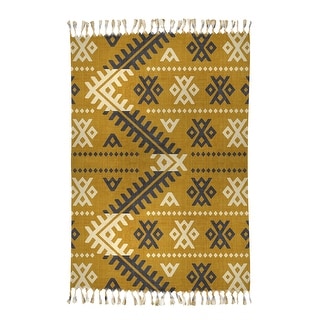 ORNA GOLD AND GREY Beach Blanket with Tassels By Becky Bailey - 38 x 80