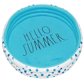 Rae Dunn: Hello Summer Aqua Poka Dots -46" Mini Pool, CocoNut Float, Outdoor Inflatable Water Kiddie Pool, Kids Ages 5+ - Multi