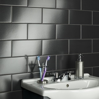 Merola Tile Piscina Brick Nero Brillo 4-3/4" x 9-5/8" Porcelain Floor and Wall Tile - Case (34 Tiles)