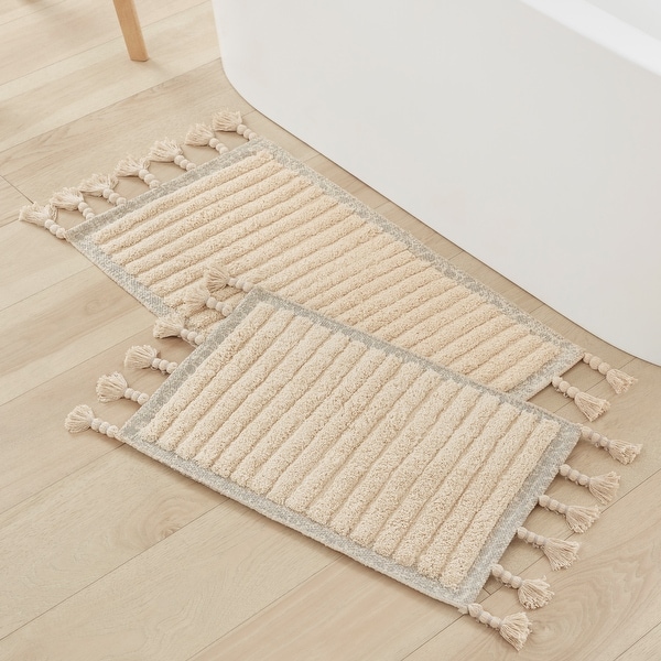 Lucky Brand Overtufted Cotton Fringe Boho Bathroom and Home Decor Bath Rugs