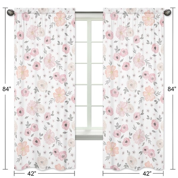 Sweet Jojo Designs Blush Pink, Grey and White Watercolor Floral Collection 84-inch Window Treatment Curtain Panel Pair