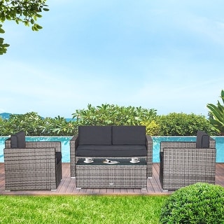 Outsunny 4-Piece Patio Furniture Set with Back Support, Thickly Cushioned PE Rattan Patio Furniture Set