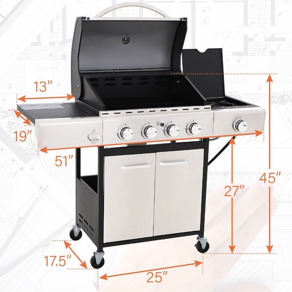 Kitchen Academy Propane Gas Grill in Stainless Steel with Electronic Ignition Controls & Side Burner