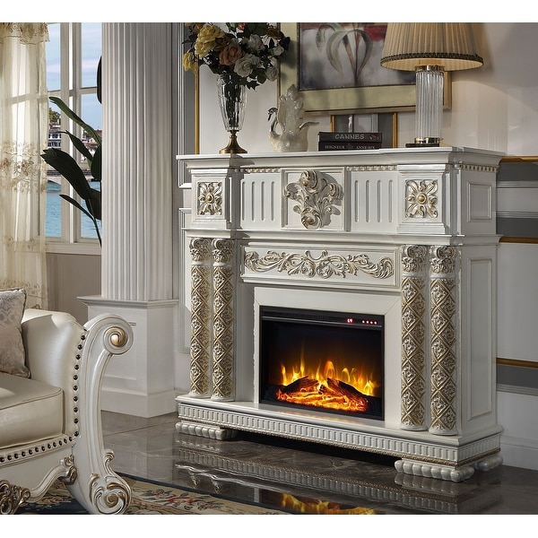 ACME Vendome Fireplace in Antique Pearl Finish