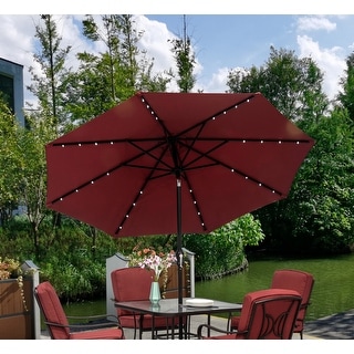 9 ft. Aluminum Market Solar Outdoor Patio Umbrella in Red