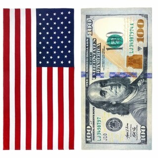 KAUFMAN - 100 Dollar Bill & American Flag Printed Beach Towel Set 30x60
