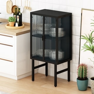 23.62" Glass Doors Two-door Cabinet with Two-tier Storage
