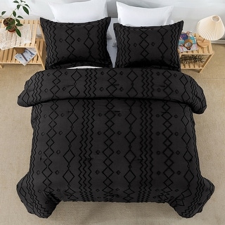 3PCS Tufted Comforter Boho Shabby Chic Geometry King Black