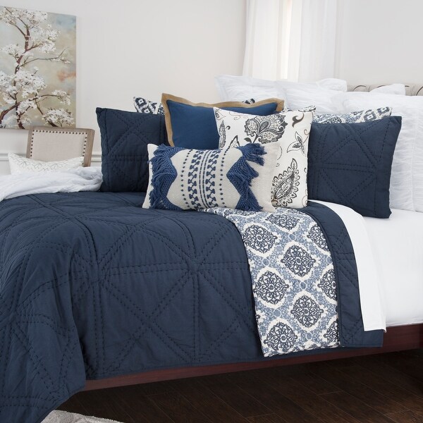 Rizzy Home Simpson Indigo, Navy Blue Geometric Queen-size Quilt Set