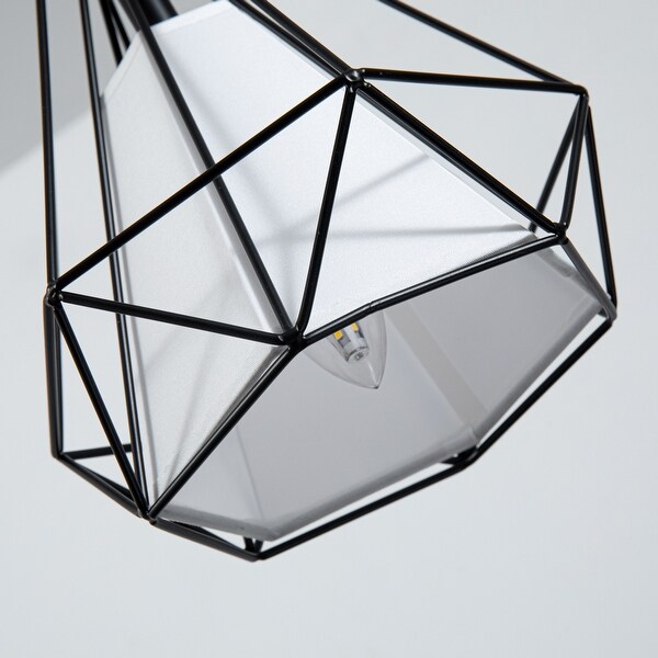 Farmhouse Black Pendant Light Fixtures with White Fabric Shade 2 Pack