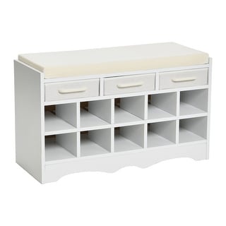 Entryway Shoe Bench with 10 Cubbies, Cushioned Bench Seat, Storage Drawers