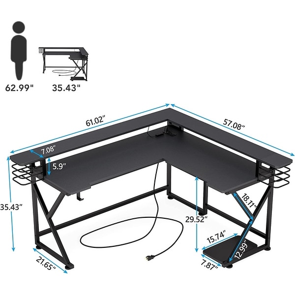 Tribesigns L-Shaped Gaming Desk with Power Outlet and Led Lights, Computer Corner Desk with Monitor Stand