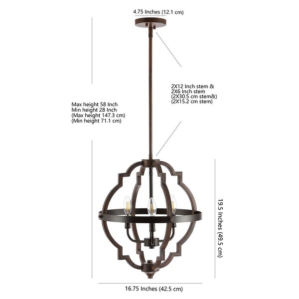 Paysan 16.75" 3-Light Adjustable Iron Rustic Industrial LED Pendant, Oil Rubbed Bronze by JONATHAN Y