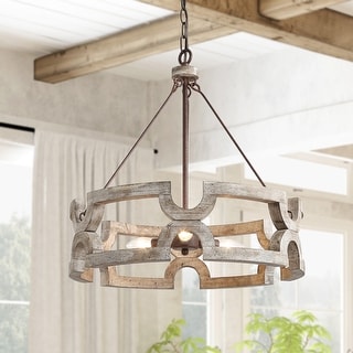 The Gray Barn Farmhouse 3-Light Drum Chandelier for Kitchen Island - W19.5" x H21"
