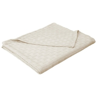 Basketweave Thin Cotton Cozy Bed Blanket King Ivory