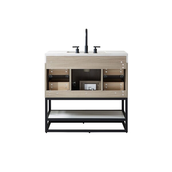 Toledo 36" Single Vanity in Light Walnut with Stone Sink Top