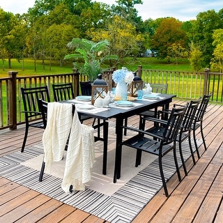 7/9 Pieces Patio Dining Set with E-coating 8 Metal Stackable Chairs and 1 Expandable Rectangle Table