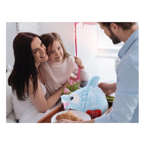 DolliBu I LOVE YOU Super Soft Plush Blue Dolphin Hat with Red Heart - 19 inches long