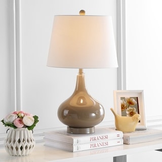 SAFAVIEH Lighting 24-inch Amy Gourd Glass Taupe Table Lamp (Set of 2) - 14"x14"x24"