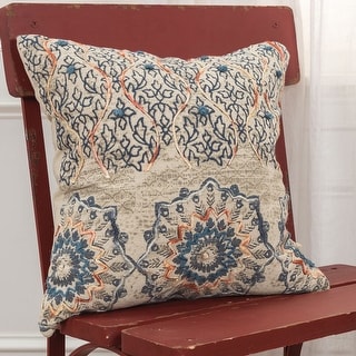 Rizzy Home Beige, Rust, and Blue Hand-crafted Medallion Throw Pillow