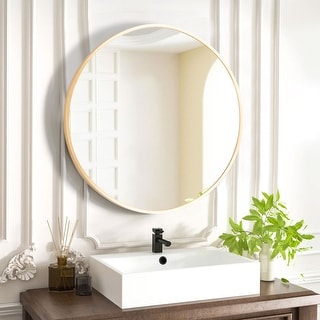 20" Modern Gold Round Metal Wall Mirror for Bathroom