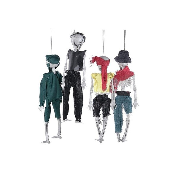 4x Plastic Skeleton Hanging Decorations, Halloween Haunted Houses Party Supplies - Black