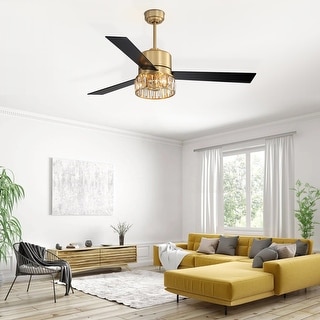 52-in Gold Indoor Chandelier Ceiling Fan with Light Remote (3-Blade)