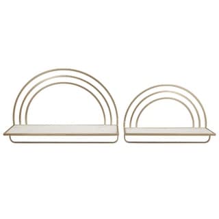 Set of 2 White and Gold Wood Rainbow Style Wall Shelves 20"