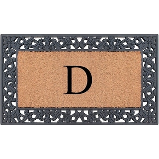 A1HC Rubber and Coir Floral Pattern Outdoor Entrance Durable Monogrammed Doormat 18"X30", Black