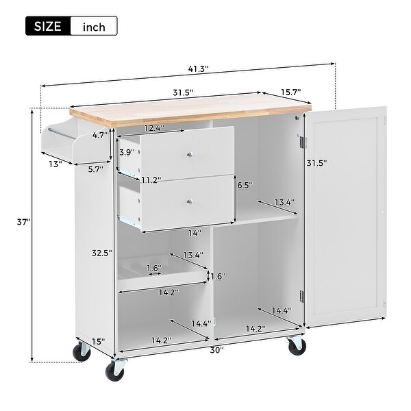 Kitchen Island Cart with Large Storage Space and Towel Rack