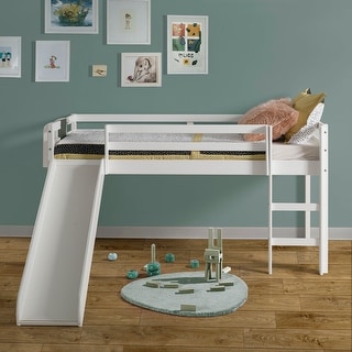 Cindy Kids Loft Bed with Slide, Twin Loft Bed with Slide, Loft Bed with Slide, Loft Bed Slide with Ladder, Chalkboard, Pine Wood