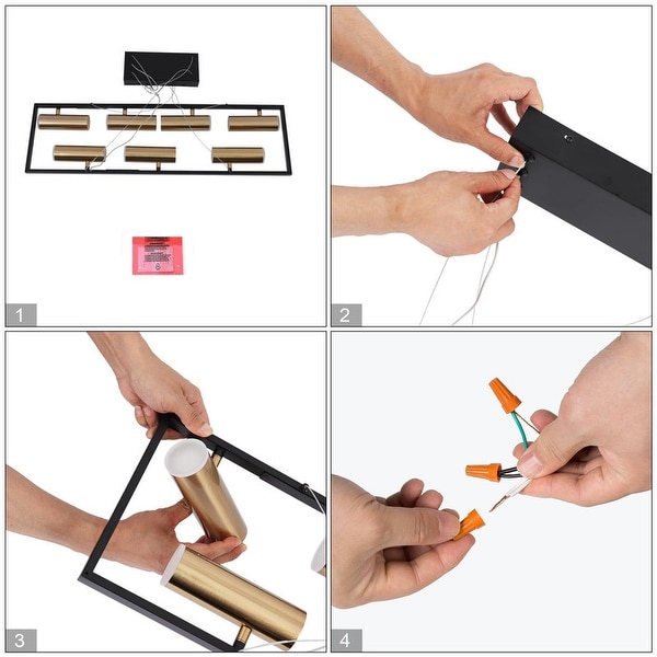 Modern Contemporary 7-Light Black Gold LED Chandelier Island Lights for Kitchen - 31.5" L x 6" W x 67" H