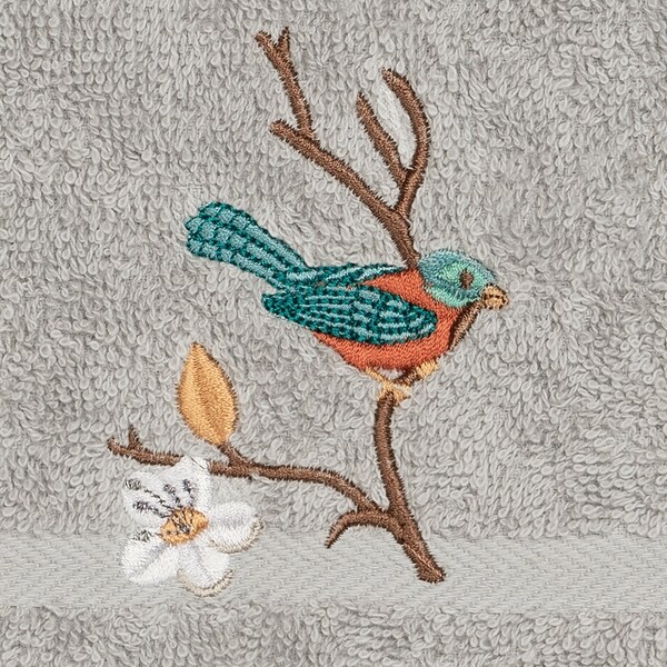 Authentic Hotel and Spa Turkish Cotton Blue Bird Embroidered Light Grey 2-piece Washcloth Set