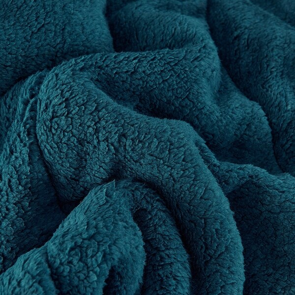 3 Piece Reversible Flannel Plush Borrego California King Teal