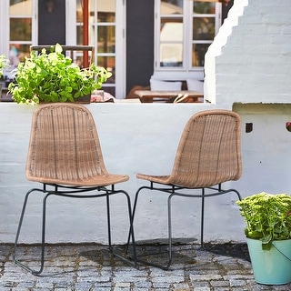 Outdoor 2 Pieces Wicker Dining Chair Set