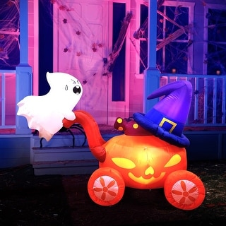 Joiedomi 5 Ft Long Multicolored Polyester Outdoor Pumpkin Carriage with Witch Hat Halloween Inflatable