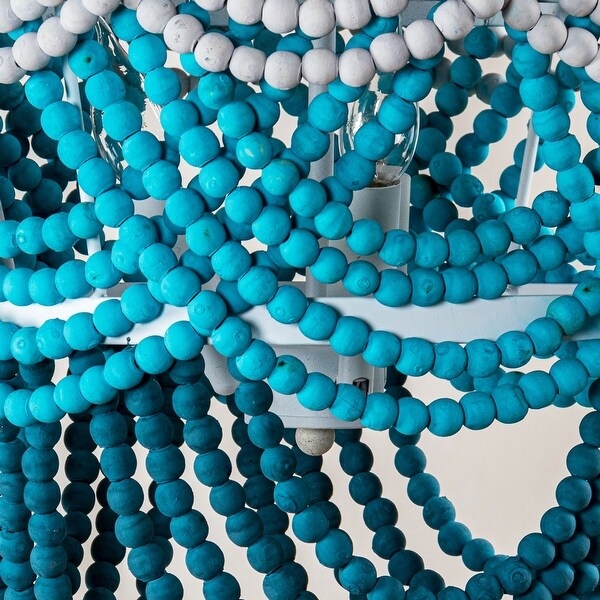 Bohemian 4-Light Distressed White and Blue Beaded Chandelier - 19.7-in W