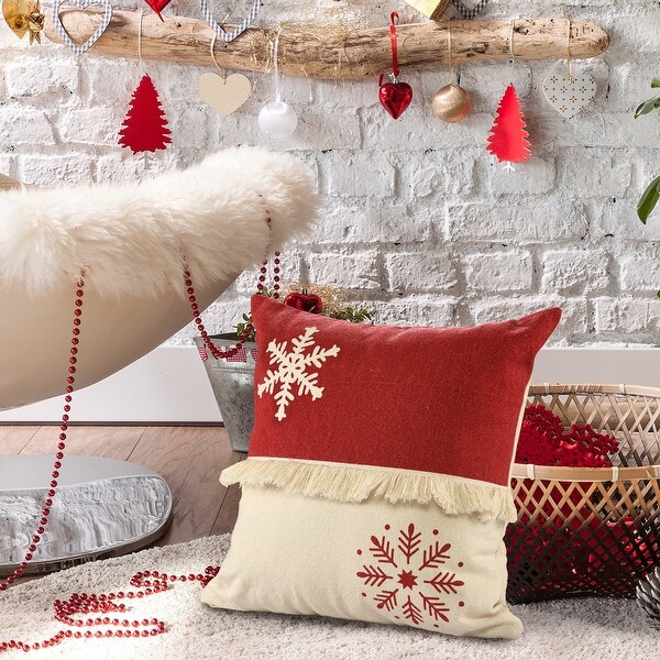 LR Home Snowflake Textured Stripe Holiday Cotton Throw Pillow