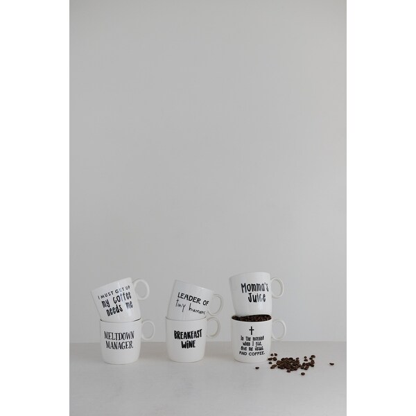 12 oz. Stoneware Mug with Saying, Set of 6 Styles