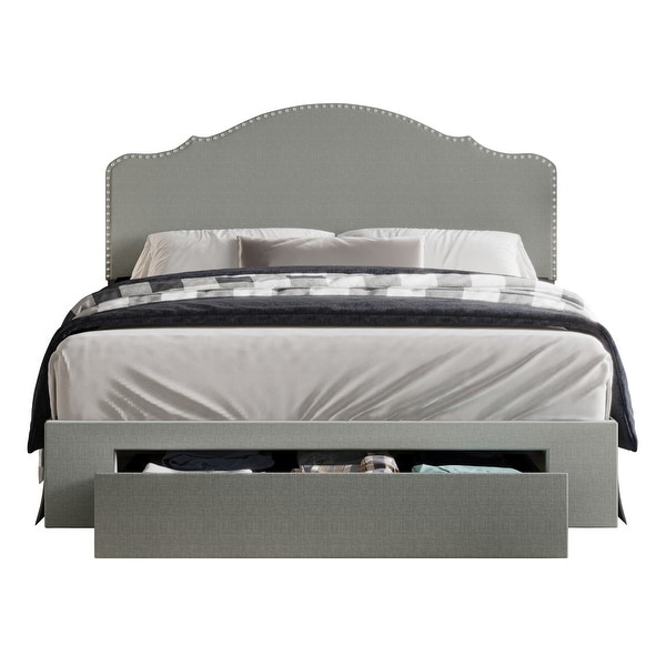 CraftPorch Transitional Linen Nailhead Upholstered Storage Bed