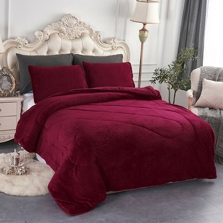 3 Piece Sherpa 2 Shams Thick Warm Soft Bedding King Burgundy