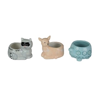 Forest Critter Raccoon Deer And Tortoise Ceramic Planters (Set Of 3) - 3 X 4 X 4.5 inches